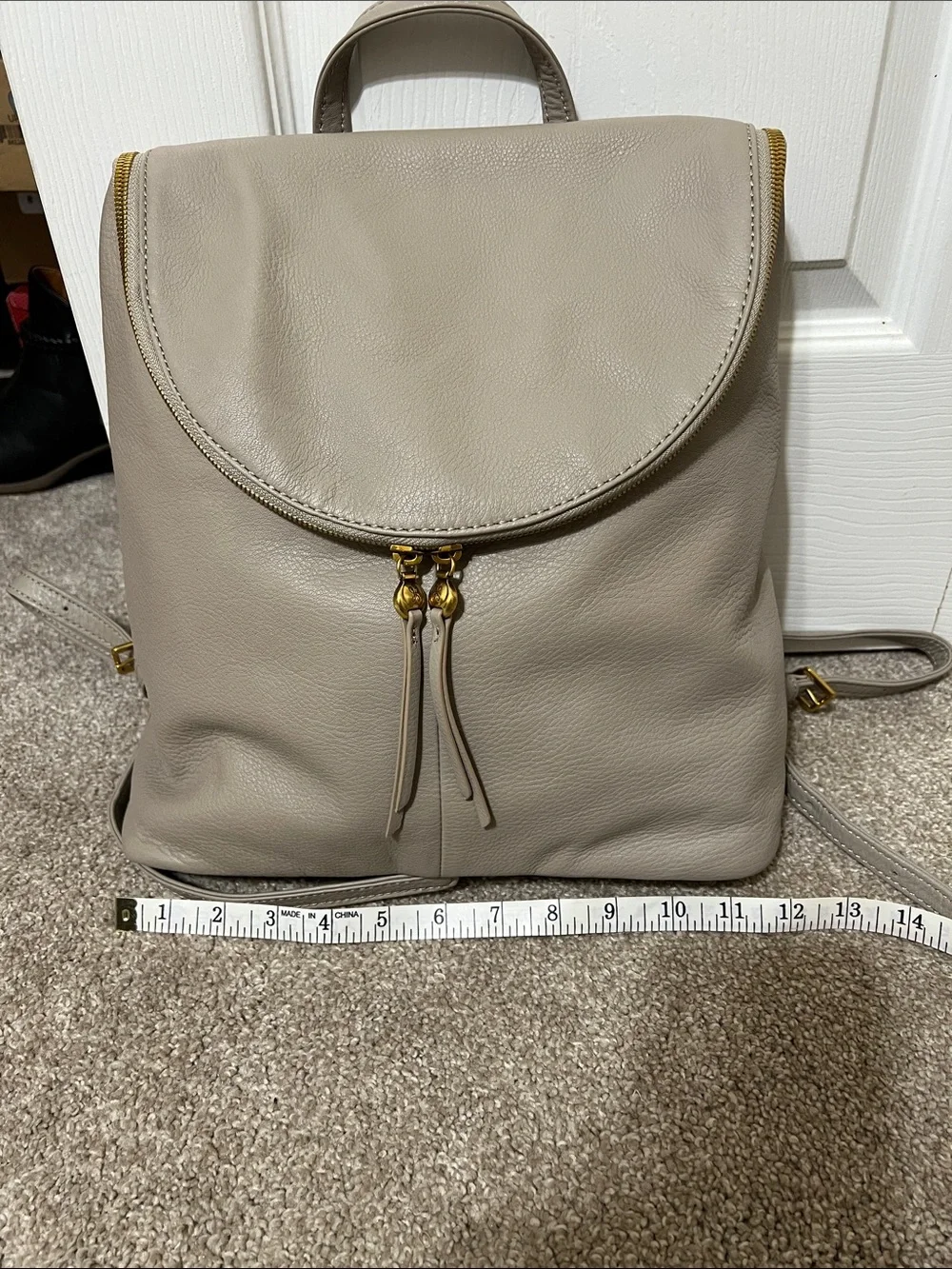 HOBO Taupe Leather Backpack with Gold Hardware